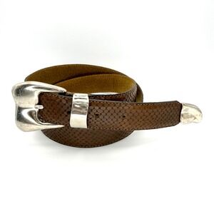 Laurel Escada Brown Snakeskin Leather Belt Silver Buckle Made in Italy Size 40